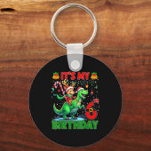 Porte-clés It’s My 6th Birthday Xmas Reindeer Riding Dinosaur (Recto)