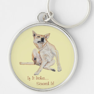 Porte-clés itchy dog scratching painting with funny slogan