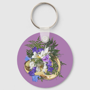 Porte-clés Jacaranda Blooms & Lily Bouquet anneaux d'or