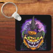 Porte-clés Jack-o'-lantern Face Citrouille Avec Sorcière Casq (Recto)