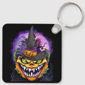Porte-clés Jack-o'-lantern Face Citrouille Avec Sorcière Casq (Dos)