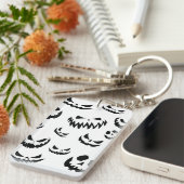Porte-clés Jack-o'-lantern face Citrouille noir et blanc (Devant droit)