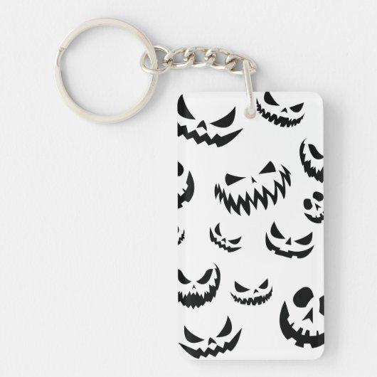 Porte-clés Jack-o'-lantern face Citrouille noir et blanc (Devant)