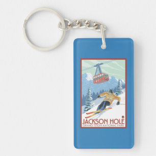Porte-clés Jackson Hole, skieur du Wyoming et tram