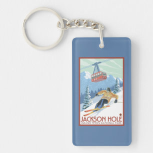 Porte-clés Jackson Hole, skieur du Wyoming et tram