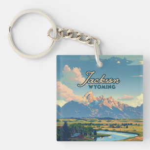 Porte-clés Jackson Hole Wyoming Ranch Tetons Mountains Retro