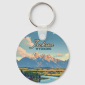 Porte-clés Jackson Hole Wyoming Ranch Tetons Mountains Retro (Verso)