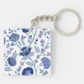 Porte-clés Jacobean Floral Lg Motif Bleu sur Blanc (Dos)