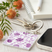 Porte-clés Jacobean Floral Lg Motif rose sur blanc (Devant Droit)