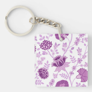 Porte-clés Jacobean Floral Lg Motif rose sur blanc