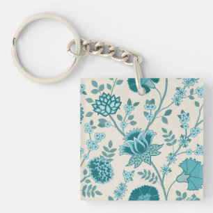 Porte-clés Jacobean Floral Lg Motif Teals sur Crème