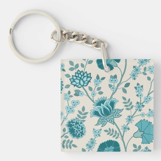 Porte-clés Jacobean Floral Lg Motif Teals sur Crème (Devant)