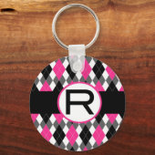 Porte-clés Jacquard rose et noir chaud Porte - clé "R" (Recto)