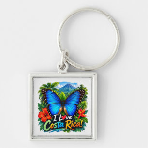 Porte-clés J'adore le papillon Blue Morpho du Costa Rica