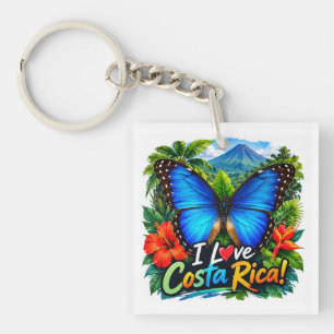 Porte-clés J'adore le papillon Blue Morpho du Costa Rica