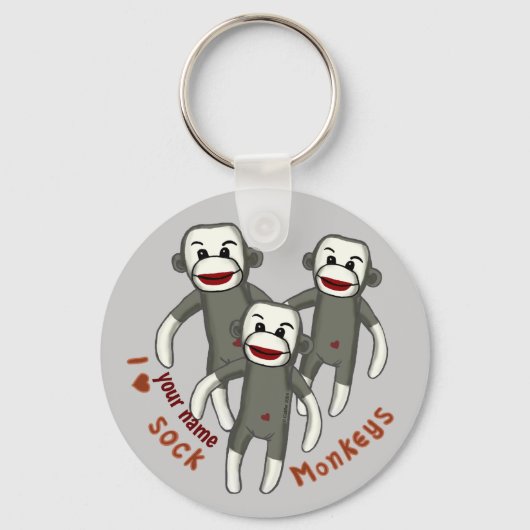 Porte-clés J'adore les singes de chaussette (Recto)