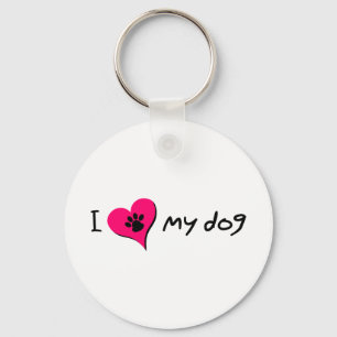 Porte-clés J'adore mon chien Empreinte de patte mignon sur