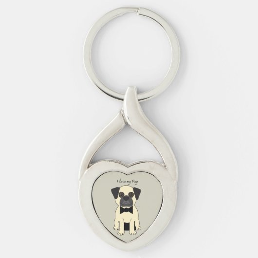 Porte-clés J'adore mon Pug (Devant)