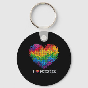 Porte-clés J'Adore Puzzles Puzzle Cœur Arc-en-Ciel Pour Homme