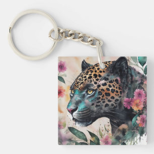 Porte-clés Jaguar Aquarelle Florale