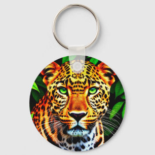 Porte-clés Jaguar Léopard Gros Plan sur le Visage aux Yeux Ve