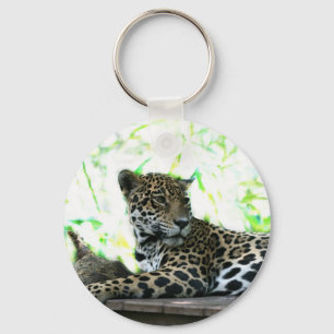 Porte-clés Jaguar regardant au-dessus de l'épaule vert applau