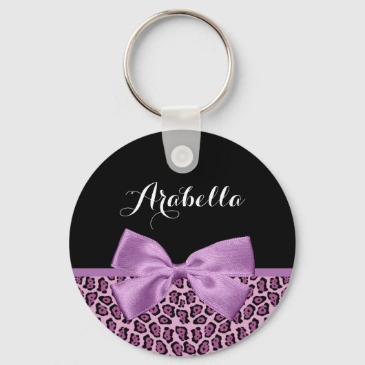 Porte-clés Jaguar Violet Fille Imprimer Cute Bow Avec Nom (Recto)