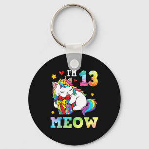 Porte-clés J'ai 13 ans Meow Cat Licorne 13e Anniversaire Ce