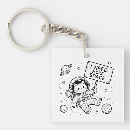 Porte-clés J'ai Besoin De Plus D'espace Drôle Chat Astronaute (Devant)