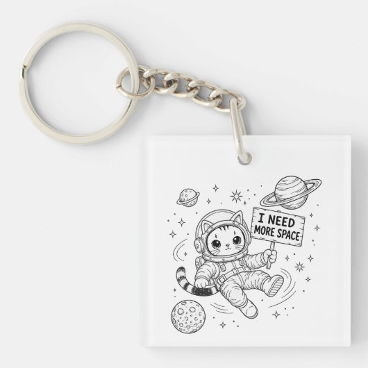 Porte-clés J'ai Besoin De Plus D'espace Drôle Chat Astronaute (Devant)