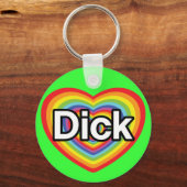 Porte-clés J'aime Dick : coeur arc-en-ciel (Recto)