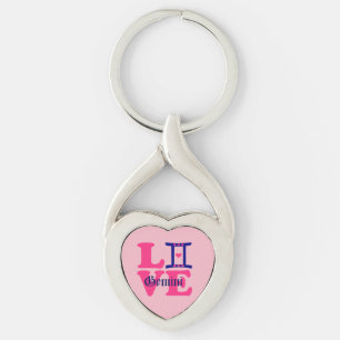 Porte-clés ♊ J'Aime Gemini-Best-Zodiac Signe Coeur tordu