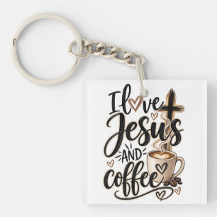 Porte-clés J'aime Jésus et le café