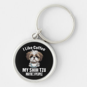 Porte-clés J'aime le café, mon Shih Tzu et peut-être 3 person
