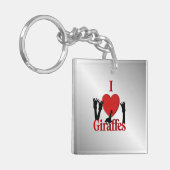Porte-clés J'aime les girafes argent (Devant gauche)