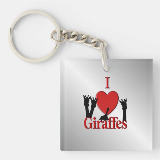 Porte-clés J'aime les girafes argent (Devant)