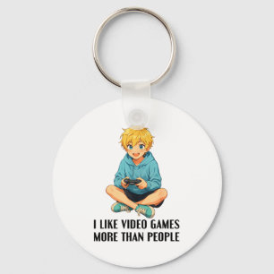 Porte-clés J'aime les jeux vidéo plus que les gens drôle joue