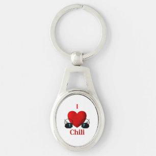 Porte-clés J'aime les pots de chili avec des rubans bleus