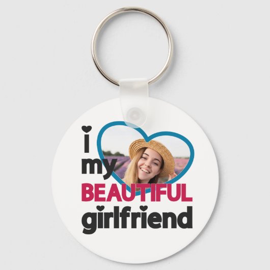 Porte-clés J'aime ma belle petite amie photo personnalisée (Recto)
