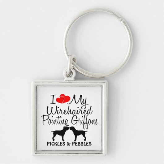 Porte-clés J'Aime Mes Deux Griffons Pointeurs À poils durs (Devant)