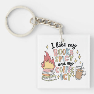 Porte-clés J'aime mes livres épicés et mon café glacé