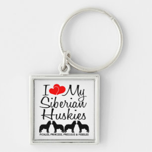 Porte-clés J'Aime Mes Quatre Huskies Sibériens Porte - clé Pe