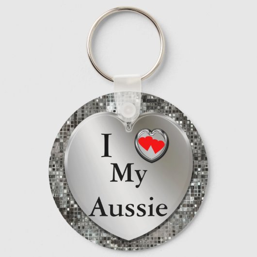Porte-clés J'Aime Mon Aussie, Berger Australien, Porte - clé (Recto)