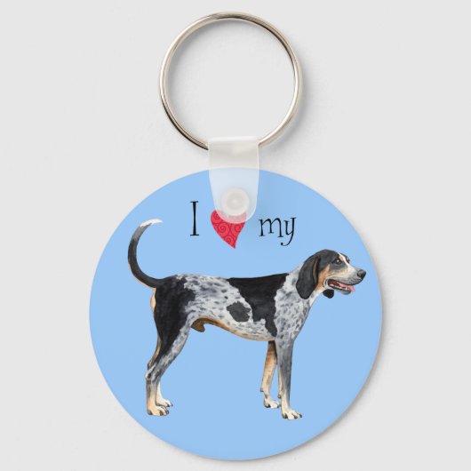 Porte-clés J'aime mon bluetick Coonhound (Recto)