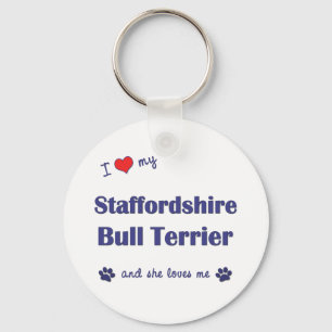 Porte-clés J'aime mon bull-terrier du Staffordshire (le chien