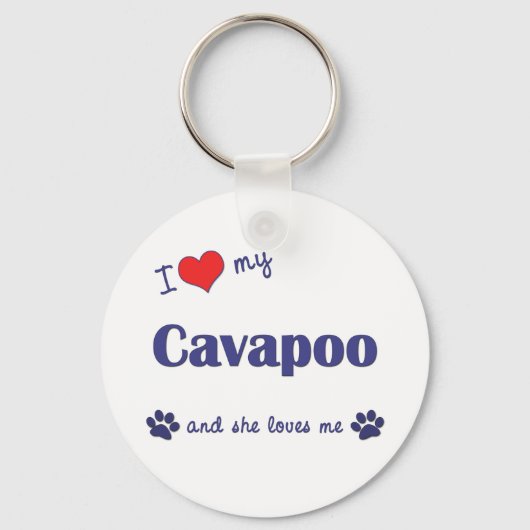 Porte-clés J'Aime Mon Cavapoo (Chien Féminin) (Recto)