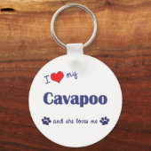 Porte-clés J'Aime Mon Cavapoo (Chien Féminin) (Recto)