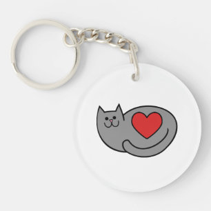 Porte-clés J'aime mon chat gris
