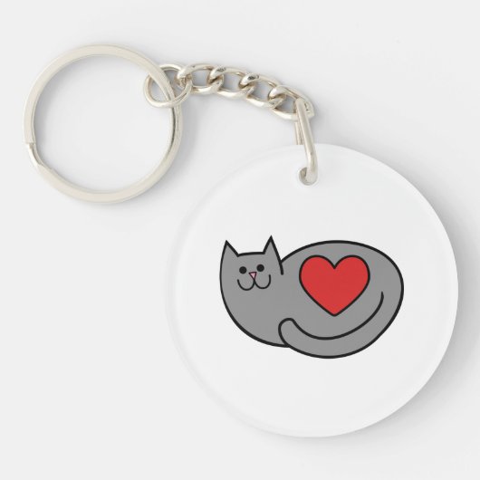 Porte-clés J'aime mon chat gris (Devant)