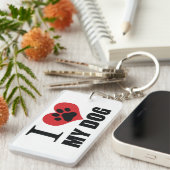 Porte-clés J'aime mon chien jeter l'oreiller (Devant droit)